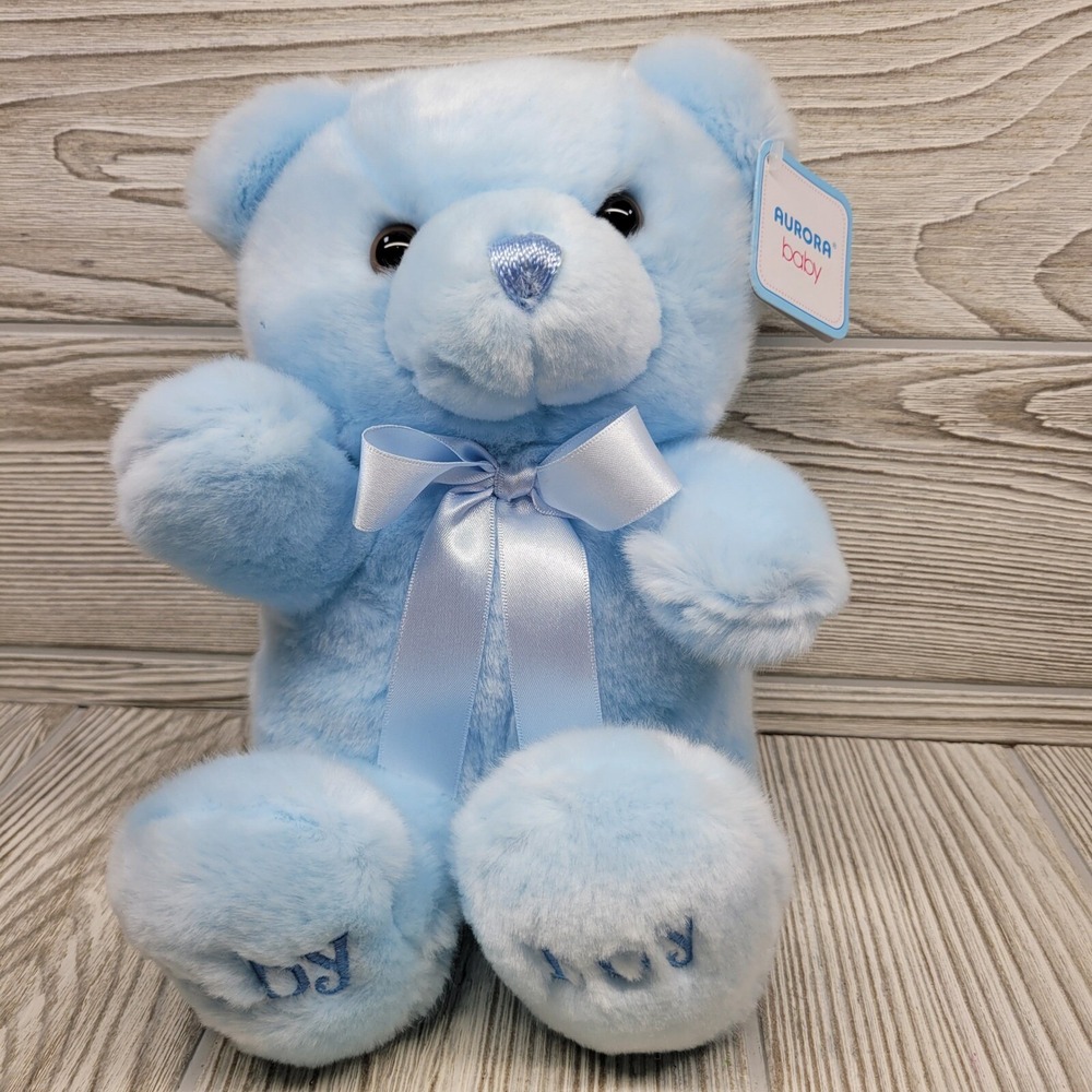 Aurora Baby Boy‎ Plush Blue Teddy Bear Stuffed Nursery Gift Toy Embroidered Feet